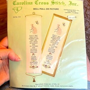 Vintage Carolina Cross Stitch “Bless This Child” New 1980s Bell Pull or Picture